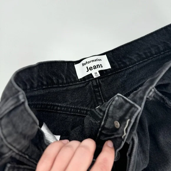 Reformation Jeans High Rise Knee Length Distressed Denim Shorts - Picture 3 of 4